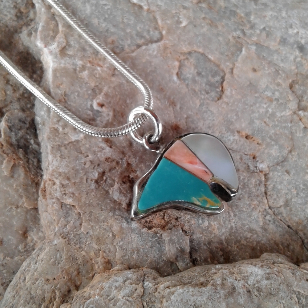 Sterling Turquoise inlay Bear Fetish PENDANT - Picture 1 of 8